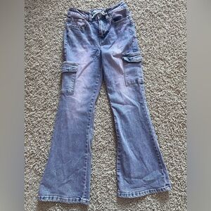 YMI girls cargo jeans size 10, blue denim with side pockets, like new condition